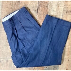 Paul‎ Fredrick Classic Fit Pleated Navy Blue Linen Dress Pants Mens 40